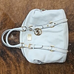 Michael Kors purse satchel white with gold accents